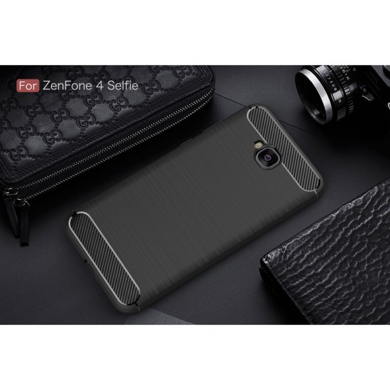 Carbon Fiber Brushed TPU Back Phone Case for Asus Zenfone 4 Selfie ZD553KL - Black - противоударная силиконовая накладка / бампер (крышка чехол, shell cover, bumper)