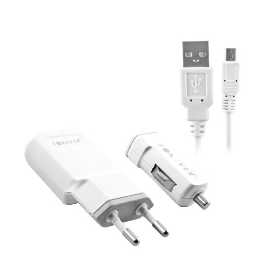 Forever 3in1 1.1A комплект - Сетевое USB / Auto USB / Micro USB - USB авто/Сетевое зарядное устройство / Зарядка от сети 220V / Сетевой адаптер 220В комплект с кабелем / проводом Forever 3in1 1.1A комплект - Сетевое USB / Auto USB / Micro USB - USB авто/Сетевое зарядное устройство / Зарядка от сети 220V / Сетевой адаптер 220В комплект с кабелем / проводом
