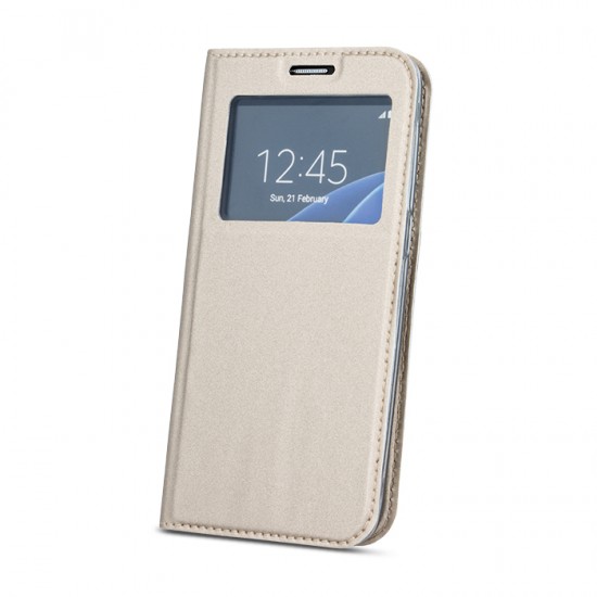 Smart Look Case priekš Huawei Honor Play - Zelts - sāniski atverams maciņš ar stendu un lodziņu (ādas maks, grāmatiņa, leather book wallet case cover stand)