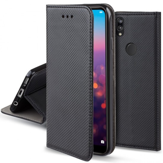 Smart Magnet Book Case priekš Huawei Mate 20 Pro - Melns - sāniski atverams maciņš ar stendu (ādas maks, grāmatiņa, leather book wallet case cover stand)
