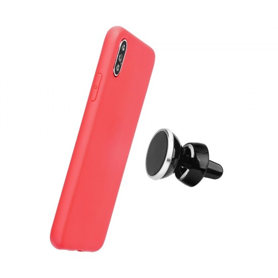 Forcell Soft Magnet Case (Microfiber) priekš Huawei Mate 20 Pro - Sarkans - matēts silikona aizmugures apvalks ar metālisku plāksni (bampers, vāciņš, slim TPU silicone cover shell, bumper)