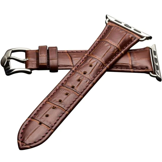 QIALINO Crocodile Pattern Genuine Leather Watch Wrist Strap priekš Apple Watch 42 / 44 / 45 mm / Ultra 49 mm - Gaiši Brūns - dabīgas ādas siksniņas (jostas) priekš pulksteņiem QIALINO Crocodile Pattern Genuine Leather Watch Wrist Strap priekš Apple Watch 42 / 44 / 45 mm / Ultra 49 mm - Gaiši Brūns - dabīgas ādas siksniņas (jostas) priekš pulksteņiem