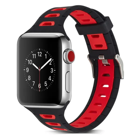 Dual Color Silicone Watch Band priekš Apple Watch 38 / 40 / 41 mm - Melns/Sarkans - silikona siksniņas (jostas) priekš pulksteņiem Dual Color Silicone Watch Band priekš Apple Watch 38 / 40 / 41 mm - Melns/Sarkans - silikona siksniņas (jostas) priekš pulksteņiem