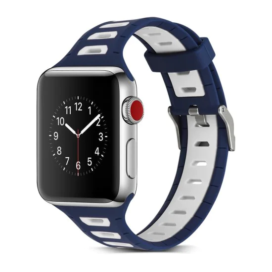 Dual Color Silicone Watch Band для Apple Watch 42 / 44 / 45 mm / Ultra 49 mm - Тёмно Синий/Белый - силиконовый ремешок для часов Dual Color Silicone Watch Band для Apple Watch 42 / 44 / 45 mm / Ultra 49 mm - Тёмно Синий/Белый - силиконовый ремешок для часов