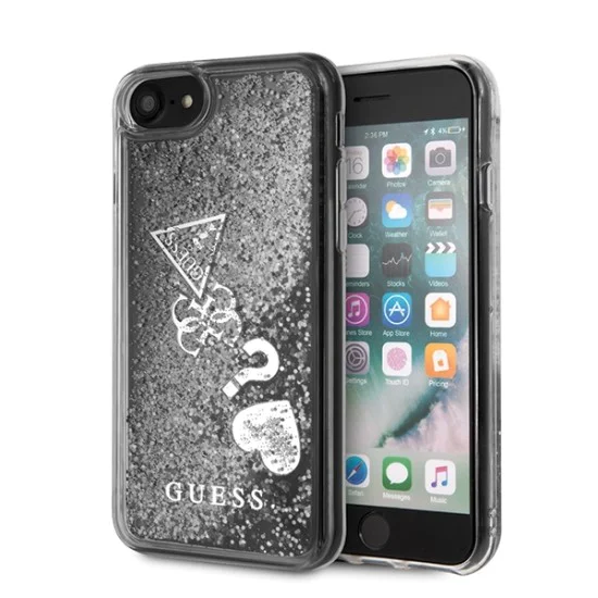 Guess Glitter Hearts Liquid series GUHCI8GLHFLSI priekš Apple iPhone 7 / 8 / SE2 (2020) / SE3 (2022) - Sudrabains - plastikāta apvalks / bampers-vāciņš Guess Glitter Hearts Liquid series GUHCI8GLHFLSI priekš Apple iPhone 7 / 8 / SE2 (2020) / SE3 (2022) - Sudrabains - plastikāta apvalks / bampers-vāciņš