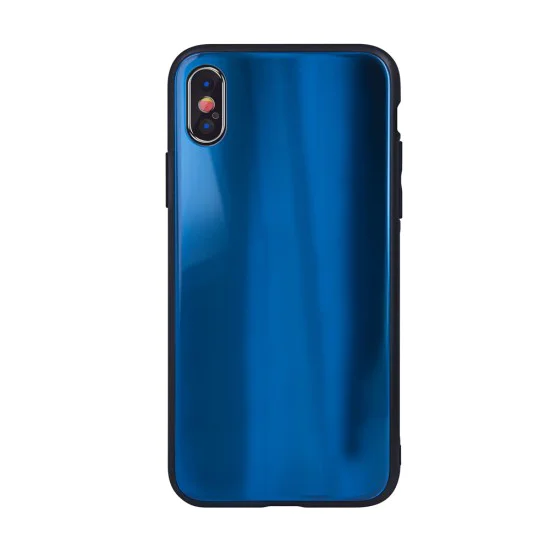 Aurora Glass Back Case priekš Huawei Y6 (2018) - Tumši Zils - silikona un stikla aizmugures apvalks (bampers, vāciņš, TPU back cover, bumper shell)