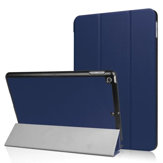 Tri-fold Stand PU Smart Auto Wake/Sleep Leather Case priekš Apple iPad 9.7 2017 / 2018 - Tumši Zils - sāniski atverams maciņš ar stendu Tri-fold Stand PU Smart Auto Wake/Sleep Leather Case priekš Apple iPad 9.7 2017 / 2018 - Tumši Zils - sāniski atverams maciņš ar stendu