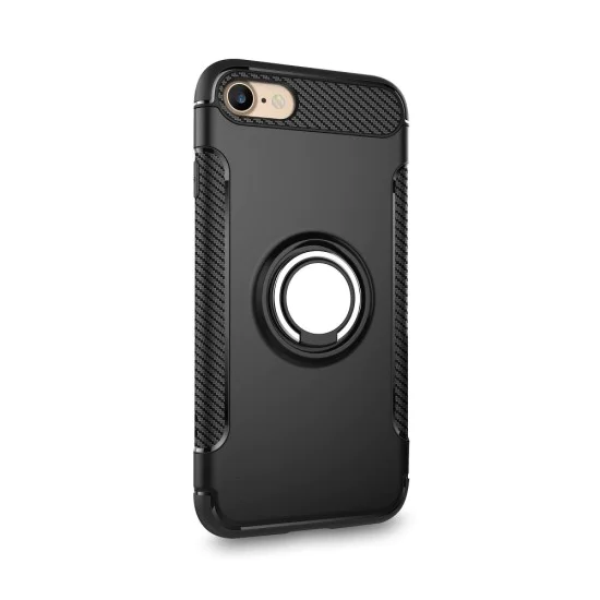 Forcell Carbon Ring Back Case priekš Apple iPhone 11 Pro Max - Melns - silikona aizmugures apvalks ar gredzenu Forcell Carbon Ring Back Case priekš Apple iPhone 11 Pro Max - Melns - silikona aizmugures apvalks ar gredzenu