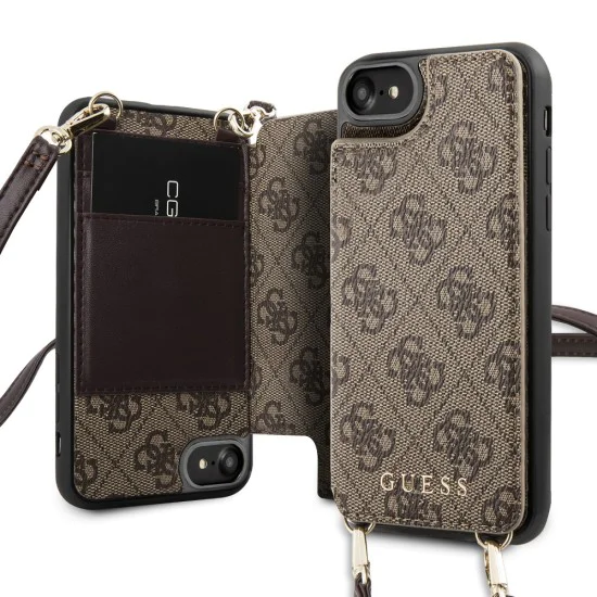 Guess 4G Crossbody Cardslot series GUHCI8CB4GB для Apple iPhone 7 / 8 / SE2 (2020) / SE3 (2022) - Коричневый - чехол-накладка в виде книжки с кармашками для карт и шнурком Guess 4G Crossbody Cardslot series GUHCI8CB4GB для Apple iPhone 7 / 8 / SE2 (2020) / SE3 (2022) - Коричневый - чехол-накладка в виде книжки с кармашками для карт и шнурком