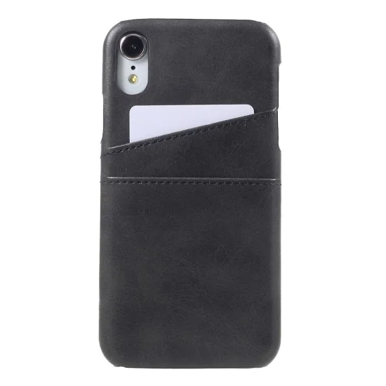 Double Card Slots PU Leather Coated PC Back Case для Apple iPhone XR - Чёрный - чехол-накладка из искусственной кожи с двумя кармашками для карт Double Card Slots PU Leather Coated PC Back Case для Apple iPhone XR - Чёрный - чехол-накладка из искусственной кожи с двумя кармашками для карт