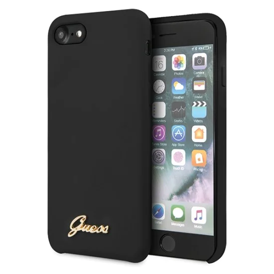 Guess Silicone Vintage Gold Logo series GUHCI8LSLMGBK для Apple iPhone 7 / 8 / SE2 (2020) / SE3 (2022) - Чёрный - силиконовый чехол-накладка / бампер-крышка Guess Silicone Vintage Gold Logo series GUHCI8LSLMGBK для Apple iPhone 7 / 8 / SE2 (2020) / SE3 (2022) - Чёрный - силиконовый чехол-накладка / бампер-крышка