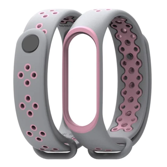 Bi-color Silicone Watch Band with Pin Buckle для Xiaomi Mi Band 3 / Mi Smart Band 4 - Серый / Розовый - силиконовый ремешок для часов Bi-color Silicone Watch Band with Pin Buckle для Xiaomi Mi Band 3 / Mi Smart Band 4 - Серый / Розовый - силиконовый ремешок для часов