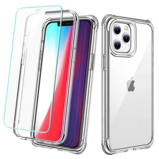 ESR Alliance Back Case with Screen Tempered Glass priekš Apple iPhone 12 mini - Caurspīdīgs - triecienizturīgs silikona aizmugures apvalks ar ekrāna aizsargstiklu / bampers-vāciņš
