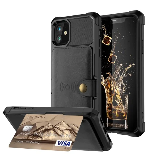 Leather Coated TPU Back Case with Card Holder Built-in Magnetic Sheet для Apple iPhone 12 / 12 Pro - Чёрный - силиконовая накладка с кармашком-подставкой и встроеным магнитом / бампер-крышка Leather Coated TPU Back Case with Card Holder Built-in Magnetic Sheet для Apple iPhone 12 / 12 Pro - Чёрный - силиконовая накладка с кармашком-подставкой и встроеным магнитом / бампер-крышка