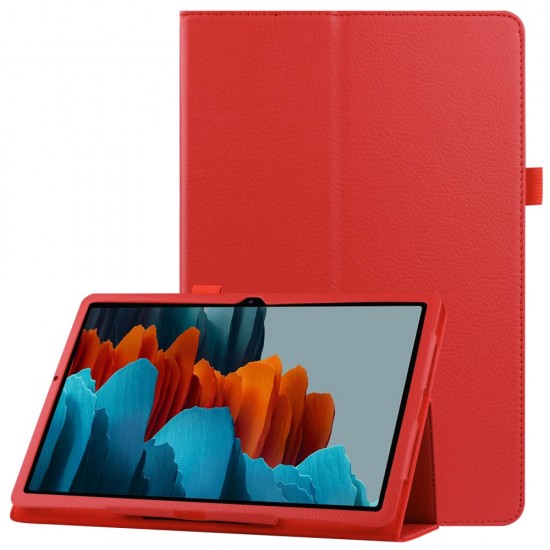 Litchi Texture Leather Stand Protective Case для Samsung Galaxy Tab S7 T870 / T875 / Tab S8 X700 / X706 - Красный - чехол-книжка со стендом / подставкой