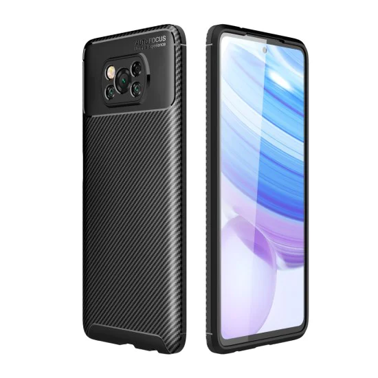 Beetle Series Carbon Fiber TPU Protection Phone Cover для Xiaomi Poco X3 NFC / X3 Pro - Чёрный - противоударная силиконовая накладка / бампер-крышка Beetle Series Carbon Fiber TPU Protection Phone Cover для Xiaomi Poco X3 NFC / X3 Pro - Чёрный - противоударная силиконовая накладка / бампер-крышка