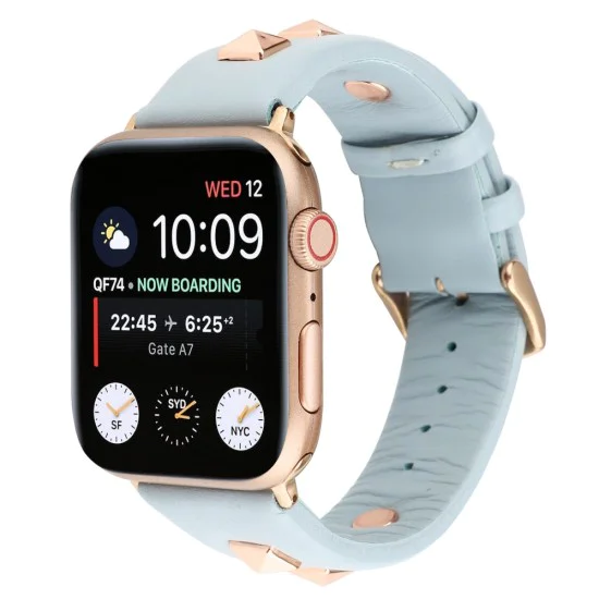 Genuine Leather Watchband with Rose Gold Fastener priekš Apple Watch 42 / 44 / 45 mm / Ultra 49 mm - Gaiši Zils - dabīgās ādas siksniņa priekš pulksteņiem ar saspraudi Genuine Leather Watchband with Rose Gold Fastener priekš Apple Watch 42 / 44 / 45 mm / Ultra 49 mm - Gaiši Zils - dabīgās ādas siksniņa priekš pulksteņiem ar saspraudi