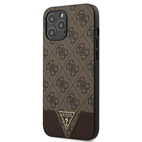 Guess Triangle Collection series Back Case GUHCP12LPU4GHBR priekš Apple iPhone 12 Pro Max - Brūns - mākslīgās ādas aizmugures apvalks / bampers-vāciņš Guess Triangle Collection series Back Case GUHCP12LPU4GHBR priekš Apple iPhone 12 Pro Max - Brūns - mākslīgās ādas aizmugures apvalks / bampers-vāciņš
