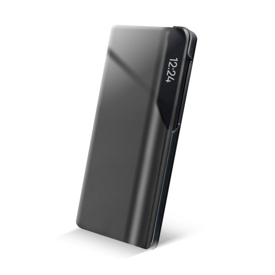 Smart View Window Wake / Sleep Book Case priekš Samsung Galaxy A52 A525 / A52 5G A526 / A52s 5G A528 - Melns - sāniski atverams maciņš ar lodziņu / grāmatveida maks
