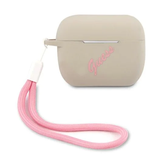 Guess GUACAPLSVSGP Silicone Vintage Case для Apple Airpods Pro - Серый / Розовый - силиконовый чехол для футляра зарядки беспроводных наушников Guess GUACAPLSVSGP Silicone Vintage Case для Apple Airpods Pro - Серый / Розовый - силиконовый чехол для футляра зарядки беспроводных наушников