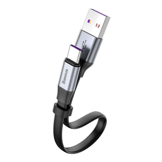 Baseus 0.23M Simple HW 5A USB to Type-C cable (Huawei SuperCharge) - Серый / Чёрный - USB-C дата кабель / провод для зарядки Baseus 0.23M Simple HW 5A USB to Type-C cable (Huawei SuperCharge) - Серый / Чёрный - USB-C дата кабель / провод для зарядки