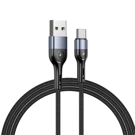 Usams 1M U55 Braided 2A USB to Type-C cable - Melns - USB-C lādēšanas un datu kabelis / vads Usams 1M U55 Braided 2A USB to Type-C cable - Melns - USB-C lādēšanas un datu kabelis / vads