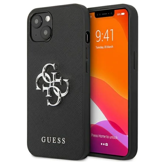 Guess 4G Saffiano Metal Logo Collection Back Case GUHCP13MSA4GSBK для Apple iPhone 13 - Чёрный - чехол-накладка из исскуственой кожи / бампер-крышка Guess 4G Saffiano Metal Logo Collection Back Case GUHCP13MSA4GSBK для Apple iPhone 13 - Чёрный - чехол-накладка из исскуственой кожи / бампер-крышка