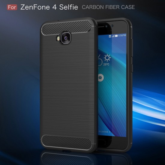 Carbon Fiber Brushed TPU Back Phone Case for Asus Zenfone 4 Selfie ZD553KL - Black - противоударная силиконовая накладка / бампер (крышка чехол, shell cover, bumper)