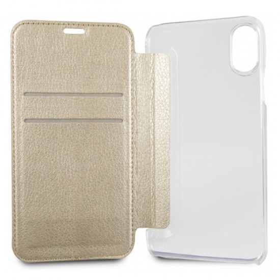 Guess Iridescent series GUFLBKI61IGLTGO для Apple iPhone XR - Золотой - чехол-книжка (кожаный чехол, leather book wallet case cover stand)