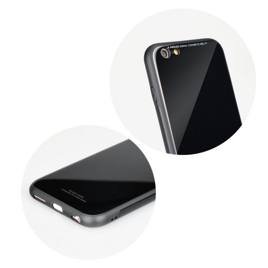 Forcell Glass Back Case priekš Huawei Mate 20 Lite - Melns - plastikas aizmugures apvalks ar aizsardzības stiklu (bampers, vāciņš, PU back cover, bumper shell)