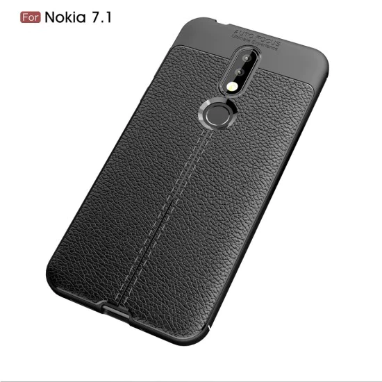 Litchi Skin PU Leather Coated TPU Mobile Phone Case для Nokia 7.1 (2018) - Чёрный - чехол крышка/накладка противоударная с имитацией кожи (бампер обложка, slim cover, bumper, back case) Litchi Skin PU Leather Coated TPU Mobile Phone Case для Nokia 7.1 (2018) - Чёрный - чехол крышка/накладка противоударная с имитацией кожи (бампер обложка, slim cover, bumper, back case)