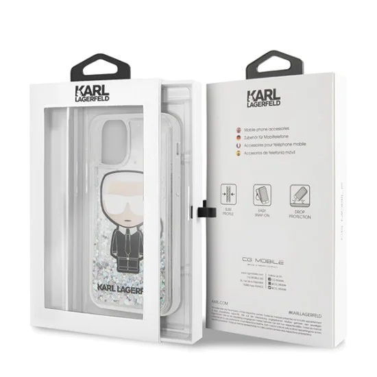 Karl Lagerfeld Iridescente Glitter Liquid Back Case KLHCN65LGIRKL priekš Apple iPhone 11 Pro Max - Caurspīdīgs - silikona-plastikāta apvalks / maciņš Karl Lagerfeld Iridescente Glitter Liquid Back Case KLHCN65LGIRKL priekš Apple iPhone 11 Pro Max - Caurspīdīgs - silikona-plastikāta apvalks / maciņš
