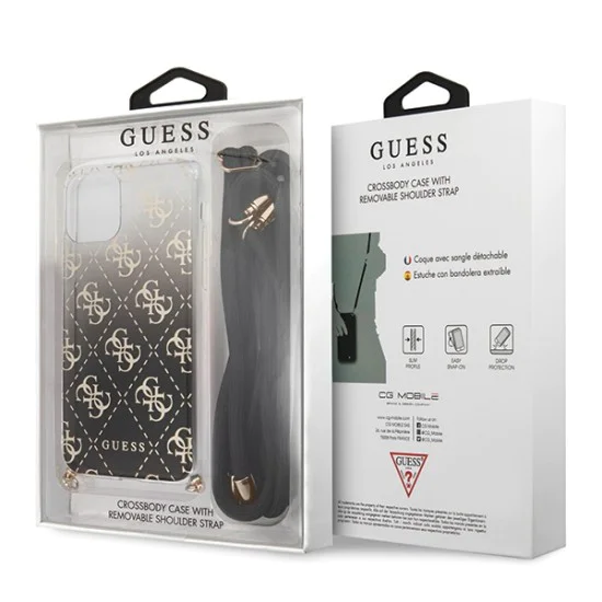 Guess 4G Gradient with Strap Back Case GUHCN58WO4GBK для Apple iPhone 11 Pro - Чёрный - пластиковый чехол-накладка / бампер Guess 4G Gradient with Strap Back Case GUHCN58WO4GBK для Apple iPhone 11 Pro - Чёрный - пластиковый чехол-накладка / бампер