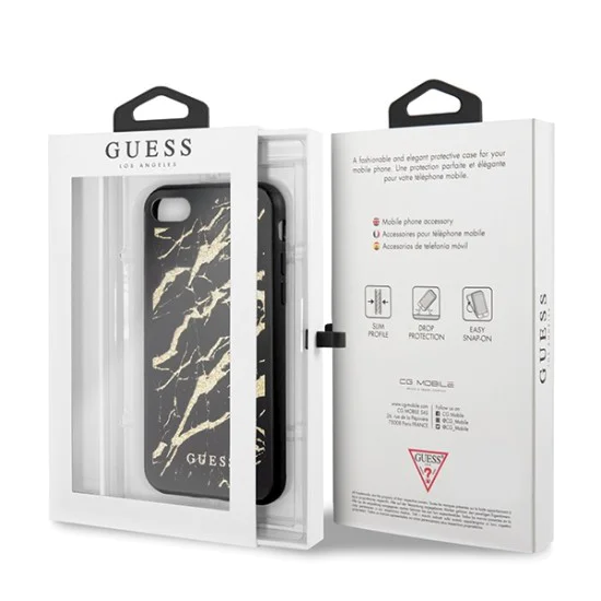 Guess Glitter Marble Glass series GUHCI8MGGBK для Apple iPhone 7 / 8 / SE2 (2020) / SE3 (2022) - Чёрный - накладка / бампер из силикона и стекла / крышка-чехол Guess Glitter Marble Glass series GUHCI8MGGBK для Apple iPhone 7 / 8 / SE2 (2020) / SE3 (2022) - Чёрный - накладка / бампер из силикона и стекла / крышка-чехол