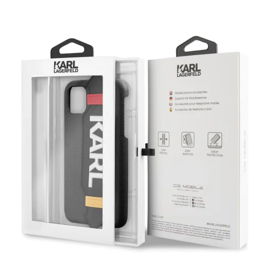 Karl Lagerfeld Strap Kryt Pro series Back Case KLHCN61HDAWBK priekš Apple iPhone 11 - Melns - mākslīgās ādas aizmugures apvalks / maciņš Karl Lagerfeld Strap Kryt Pro series Back Case KLHCN61HDAWBK priekš Apple iPhone 11 - Melns - mākslīgās ādas aizmugures apvalks / maciņš
