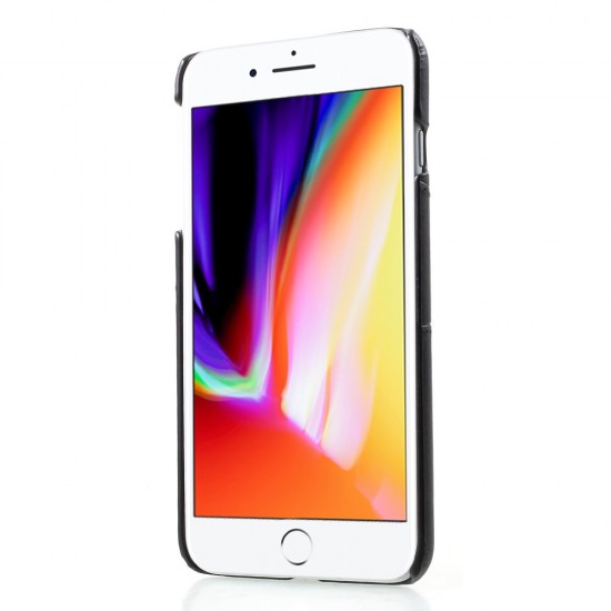 Double Card Slots PU Leather Coated PC Back Case priekš Apple iPhone 7 Plus / 8 Plus - Melns - mākslīgās ādas aizmugures maciņš ar divām kabatiņām priekš kartēm
