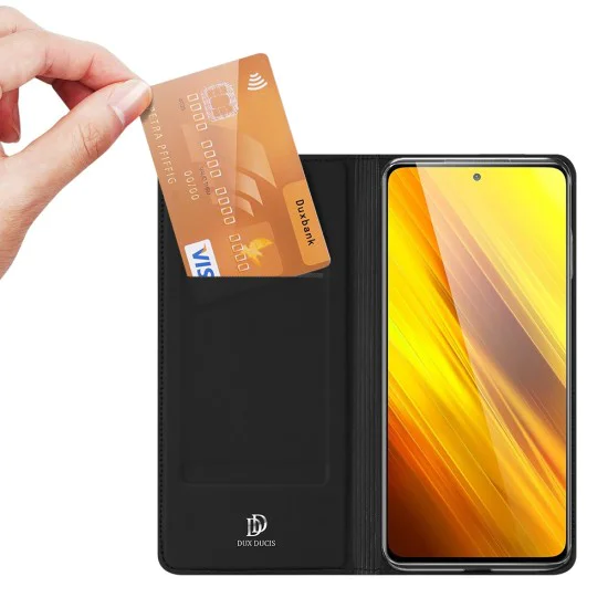 Dux Ducis Skin Pro series priekš Xiaomi Poco X3 NFC / X3 Pro - Melns - sāniski atverams maciņš ar magnētu un stendu Dux Ducis Skin Pro series priekš Xiaomi Poco X3 NFC / X3 Pro - Melns - sāniski atverams maciņš ar magnētu un stendu