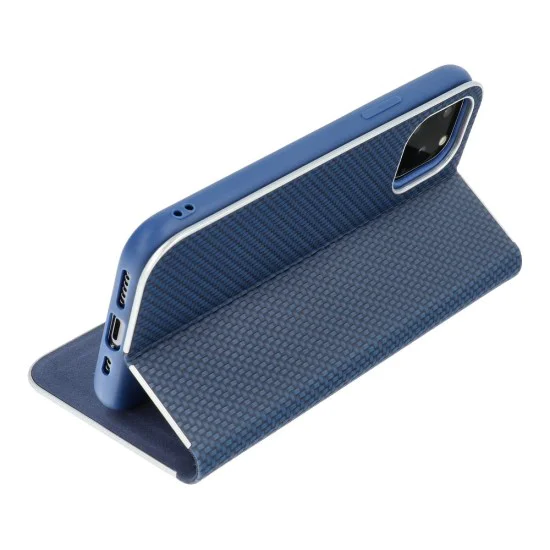 Luna Carbon Book Case priekš Xiaomi Redmi Note 10 / Note 10S - Zils - sāniski atverams maciņš ar stendu / grāmatveida maks Luna Carbon Book Case priekš Xiaomi Redmi Note 10 / Note 10S - Zils - sāniski atverams maciņš ar stendu / grāmatveida maks