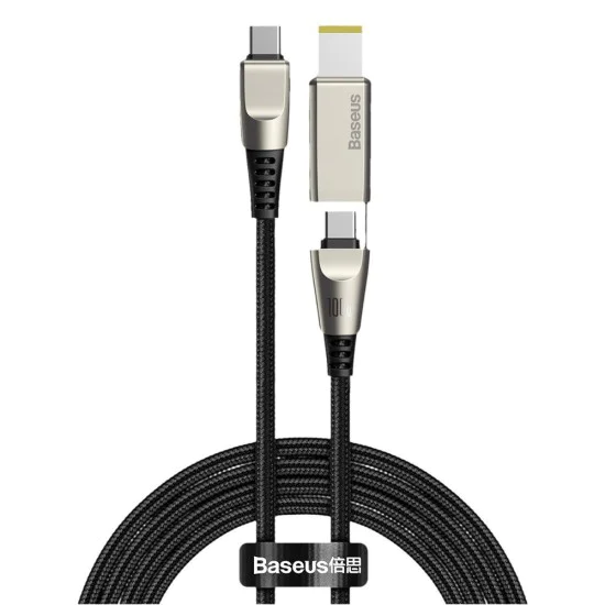 Baseus 2M 2in1 Flash 5A 100W Type-C to Type-C / DC Laptop power cable для Lenovo / IBM / Macbook / Xiaomi - Чёрный - USB-C дата кабель для зарядки ноутбуков Baseus 2M 2in1 Flash 5A 100W Type-C to Type-C / DC Laptop power cable для Lenovo / IBM / Macbook / Xiaomi - Чёрный - USB-C дата кабель для зарядки ноутбуков