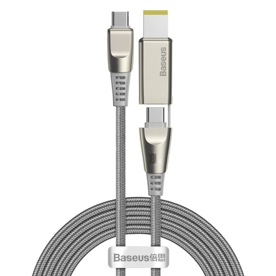 Baseus 2M 2in1 Flash 5A 100W Type-C to Type-C / DC Laptop power cable priekš Lenovo / IBM / Macbook / Xiaomi - Pelēks - USB-C lādēšanas un datu kabelis / vads portatīvajiem datoriem Baseus 2M 2in1 Flash 5A 100W Type-C to Type-C / DC Laptop power cable priekš Lenovo / IBM / Macbook / Xiaomi - Pelēks - USB-C lādēšanas un datu kabelis / vads portatīvajiem datoriem