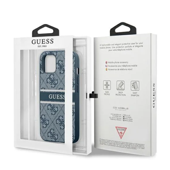 Guess 4G Stripe Collection Back Case GUHCP13S4GDBL priekš Apple iPhone 13 mini - Zils - mākslīgās ādas aizmugures apvalks / bampers-vāciņš Guess 4G Stripe Collection Back Case GUHCP13S4GDBL priekš Apple iPhone 13 mini - Zils - mākslīgās ādas aizmugures apvalks / bampers-vāciņš