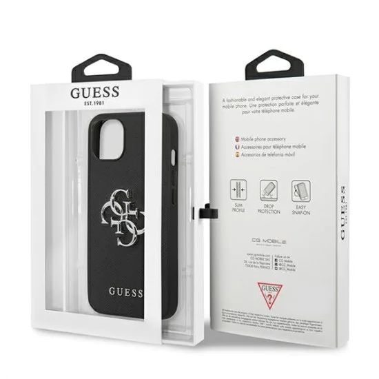 Guess 4G Saffiano Metal Logo Collection Back Case GUHCP13MSA4GSBK для Apple iPhone 13 - Чёрный - чехол-накладка из исскуственой кожи / бампер-крышка Guess 4G Saffiano Metal Logo Collection Back Case GUHCP13MSA4GSBK для Apple iPhone 13 - Чёрный - чехол-накладка из исскуственой кожи / бампер-крышка