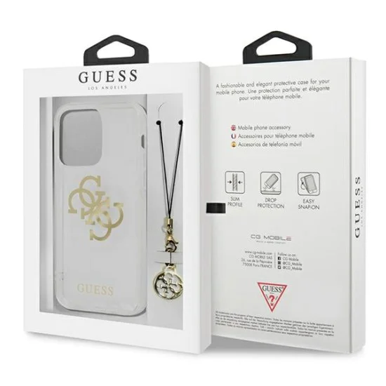 Guess 4G Gold Charms Collection Back Case GUHCP13LKS4GGO priekš Apple iPhone 13 Pro - Caurspīdīgs - silkona-plastikāta aizmugures apvalks / bampers-vāciņš Guess 4G Gold Charms Collection Back Case GUHCP13LKS4GGO priekš Apple iPhone 13 Pro - Caurspīdīgs - silkona-plastikāta aizmugures apvalks / bampers-vāciņš