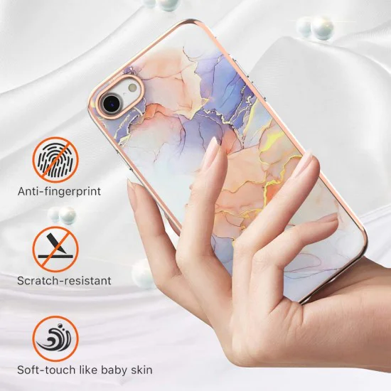IMD Electroplated Frame TPU Phone Back Case priekš Apple iPhone 7 / 8 / SE2 (2020) / SE3 (2022) - Balts / Marmors - silikona aizmugures apvalks / bampers-vāciņš IMD Electroplated Frame TPU Phone Back Case priekš Apple iPhone 7 / 8 / SE2 (2020) / SE3 (2022) - Balts / Marmors - silikona aizmugures apvalks / bampers-vāciņš