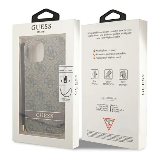 Guess 4G Print Strap Collection Back Case GUOHCP12MH4STW для Apple iPhone 12 / 12 Pro - Коричневый - чехол-накладка из силикона и пластика с шнурком / бампер-крышка Guess 4G Print Strap Collection Back Case GUOHCP12MH4STW для Apple iPhone 12 / 12 Pro - Коричневый - чехол-накладка из силикона и пластика с шнурком / бампер-крышка