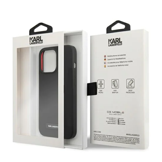 Karl Lagerfeld Silicone Plaque series Back Case KLHCP13LSLMP1K priekš Apple iPhone 13 Pro - Melns - silikona aizmugures apvalks / bampers-vāciņš Karl Lagerfeld Silicone Plaque series Back Case KLHCP13LSLMP1K priekš Apple iPhone 13 Pro - Melns - silikona aizmugures apvalks / bampers-vāciņš