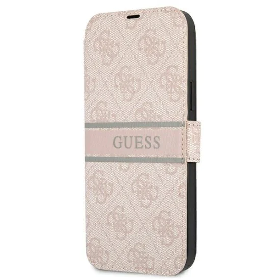 Guess 4G Stripe Collection Book Case GUBKP13S4GDPI priekš Apple iPhone 13 mini - Rozā - mākslīgās ādas sāniski atverams maciņš ar stendu Guess 4G Stripe Collection Book Case GUBKP13S4GDPI priekš Apple iPhone 13 mini - Rozā - mākslīgās ādas sāniski atverams maciņš ar stendu
