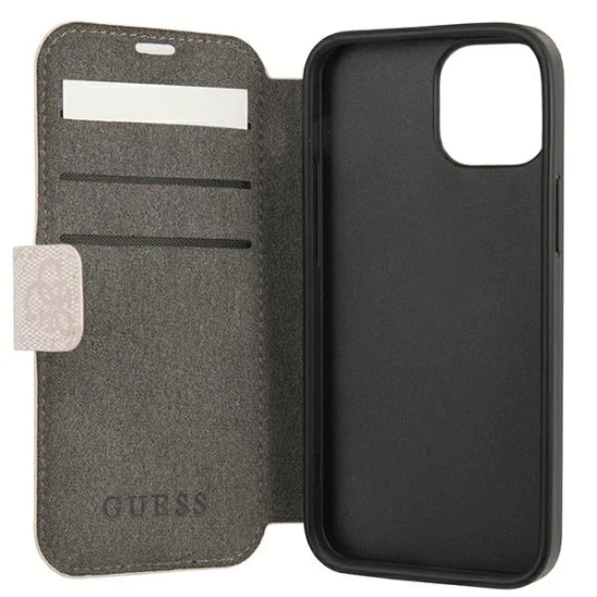 Guess 4G Big Metal Logo Collection Book Case GUBKP13S4GMGPI priekš Apple iPhone 13 mini - Rozā - mākslīgās ādas sāniski atverams maciņš ar stendu Guess 4G Big Metal Logo Collection Book Case GUBKP13S4GMGPI priekš Apple iPhone 13 mini - Rozā - mākslīgās ādas sāniski atverams maciņš ar stendu
