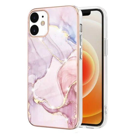 IMD Electroplating Marble Pattern TPU Phone Shell priekš Apple iPhone 12 / 12 Pro - Rozā Zelts - silikona aizmugures apvalks / bampers-vāciņš IMD Electroplating Marble Pattern TPU Phone Shell priekš Apple iPhone 12 / 12 Pro - Rozā Zelts - silikona aizmugures apvalks / bampers-vāciņš