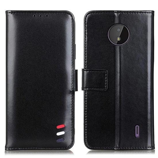 Smooth Surface Wallet Stand Leather Book Case priekš Nokia C20 - Melns - sāniski atverams maciņš ar magnētu un stendu Smooth Surface Wallet Stand Leather Book Case priekš Nokia C20 - Melns - sāniski atverams maciņš ar magnētu un stendu
